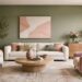 Pink green living room paint makeover modern elegant interior design with blush and sage tones