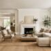 Alabaster walls with Pure White trim in a bright modern living room