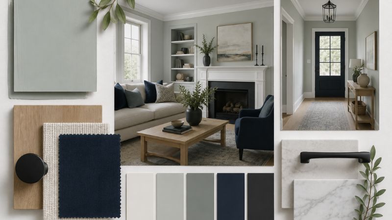 Sherwin Williams Upward paired with Pure White Naval and Tricorn Black