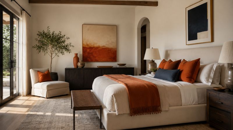 Professional interior designer style orange and blue home décor
