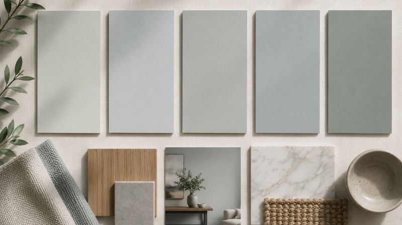 Comparison of Upward Sea Salt Windy Blue Quietude and Rainwashed paint colors