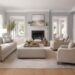 Sherwin Williams Upward SW 6239 painted living room with soft blue gray walls and white trim