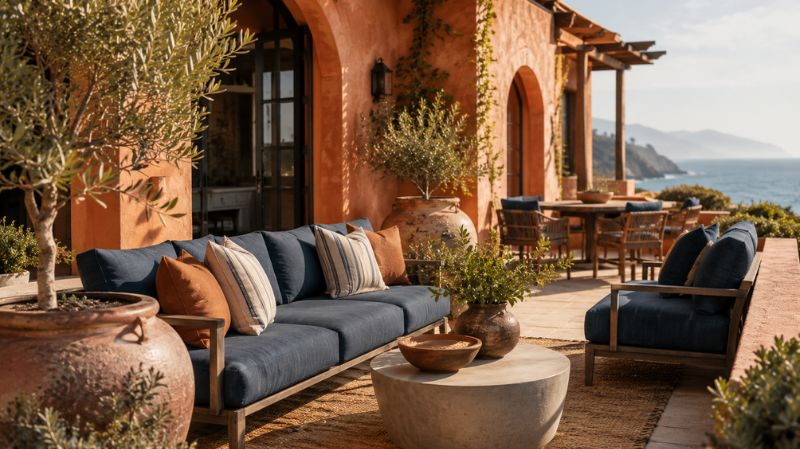 Orange and blue color scheme in multiple interior design styles