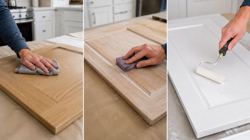 Painting laminate kitchen cabinets using bonding primer and cabinet paint