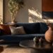Opposite of Orange and blue complementary color living room with modern interior design