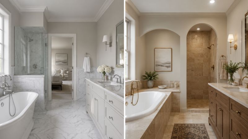 Bathroom painted Edgecomb Gray vs Accessible Beige