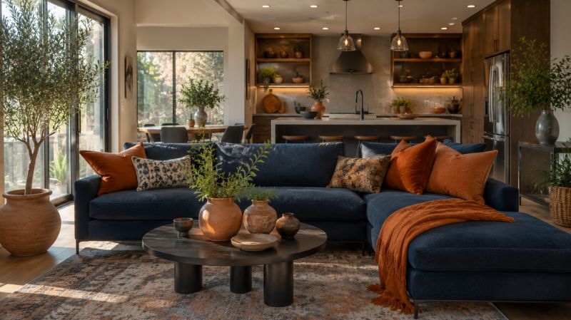 Orange and blue living room interior design inspiration