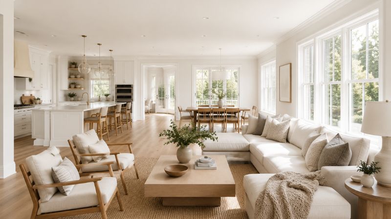 Open concept home with Alabaster walls and Pure White trim