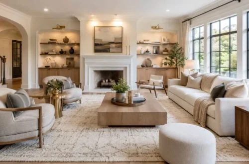 Luxury area rugs in a modern living room with elegant furniture
