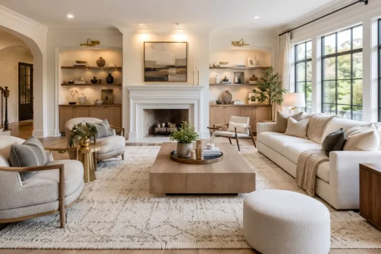 Luxury area rugs in a modern living room with elegant furniture
