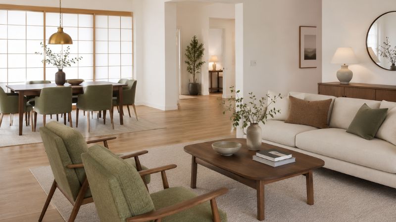 Neutral color palette that complements Shoji White paint