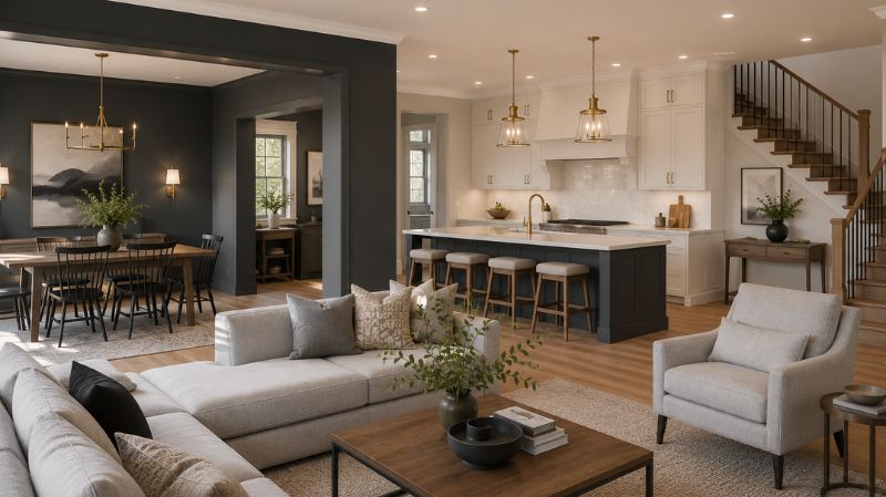 Open-concept home using charcoal to define spaces
