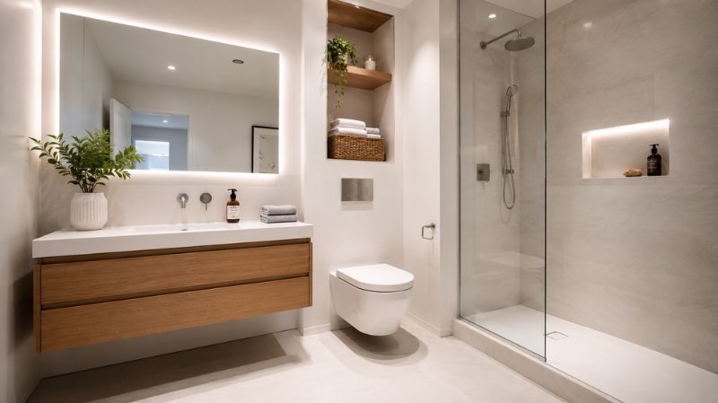 Best layout ideas for a small modern bathroom.