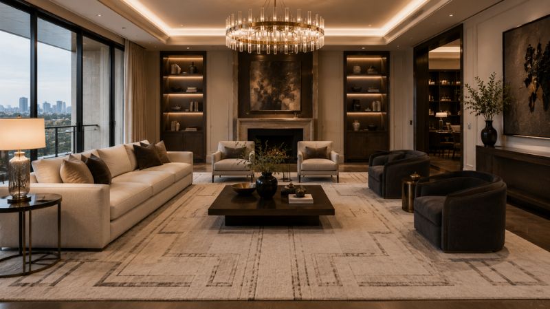 Custom luxury area rug in a designer home