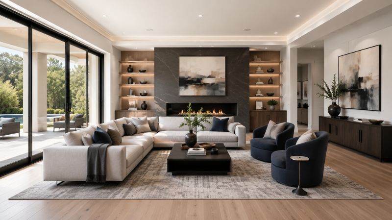 Modern living room with balanced furniture layout