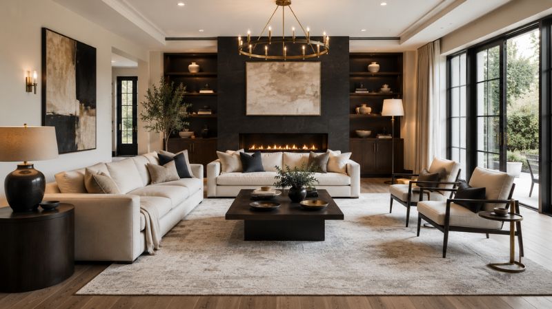 Living room furniture arrangement showing proper scale and proportion