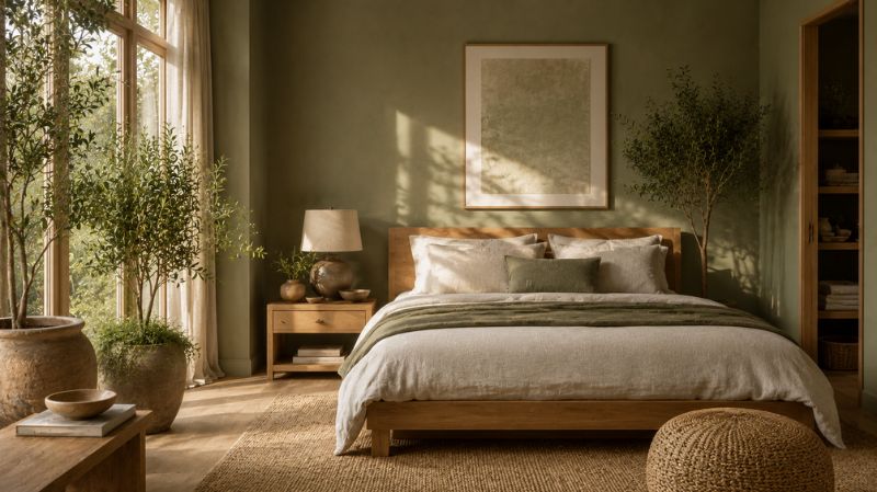 Biophilic bedroom with indoor plants