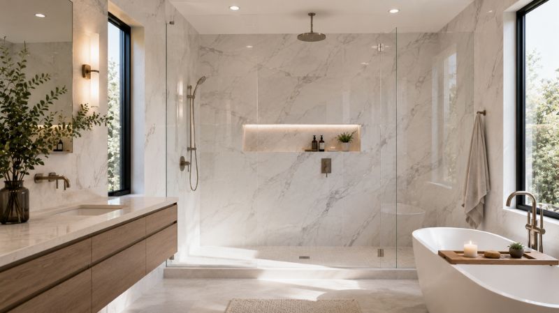 Luxury walk-in shower with frameless glass