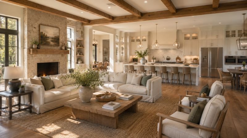 Keeping room off kitchen layout with seamless transition between spaces