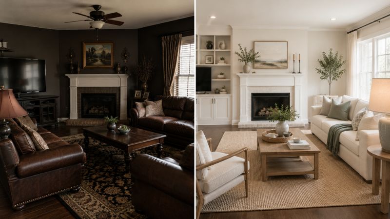 Before and after style living room makeover