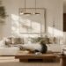 Sherwin Williams Shoji White painted living room with warm neutral décor