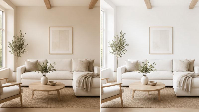 Comparison of Shoji White and Alabaster paint colors in modern interiors