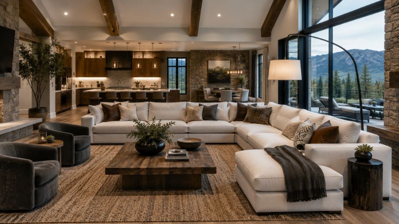 Large sectional sofa in spacious modern living room