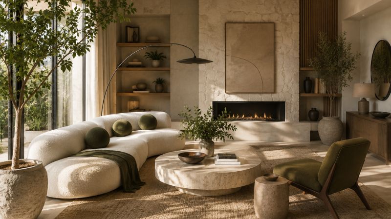 Modern home decor trends featuring earthy colors and biophilic design