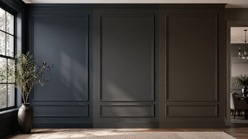Different charcoal paint undertones shown in natural lighting