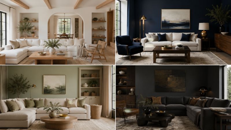 Elegant interior showing layered neutral and contrasting color combinations