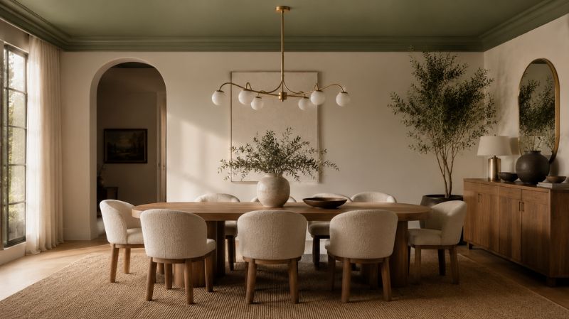 Dining room featuring painted statement ceiling
