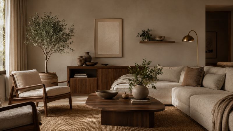 Living room decorated with warm earth tone paint colors