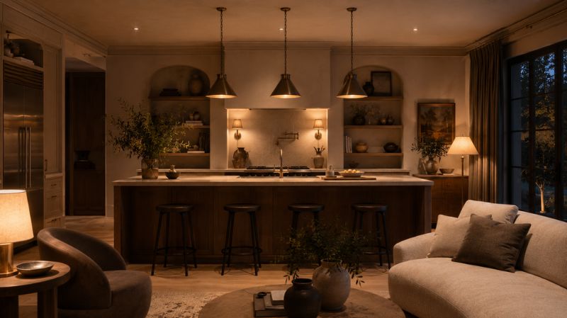 Living room showing layered lighting design