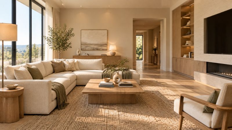 Functional minimalist living room with coffee table and storage
