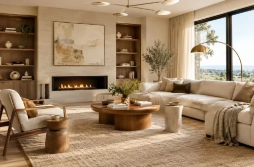 Contemporary interior design living room with warm neutral colors