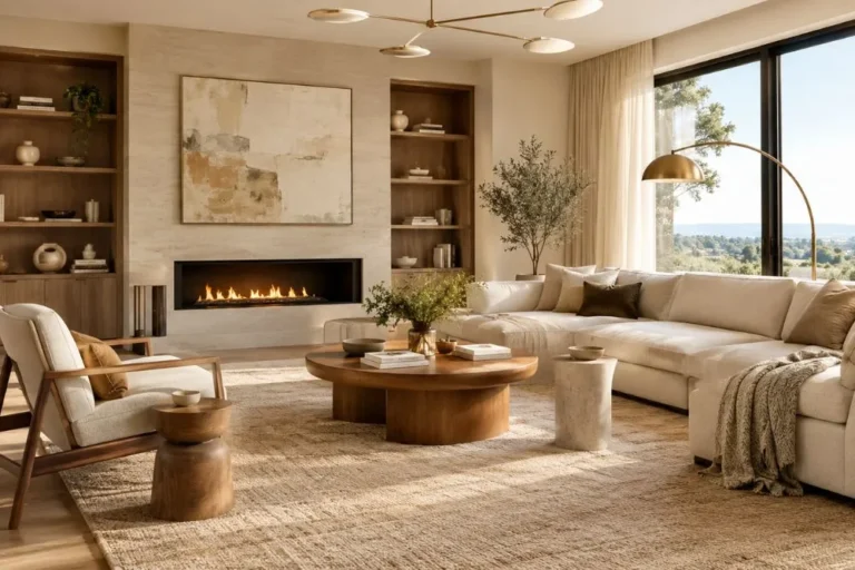 Contemporary interior design living room with warm neutral colors