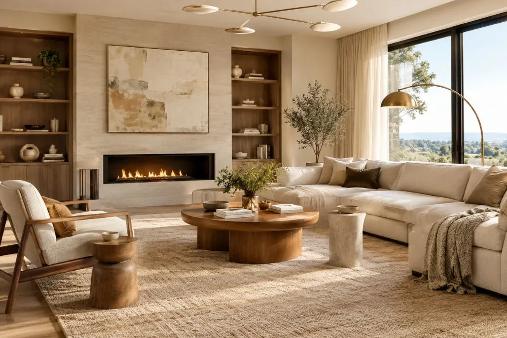 Contemporary interior design living room with warm neutral colors