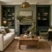 Farrow and Ball green paint colors in a stylish living room
