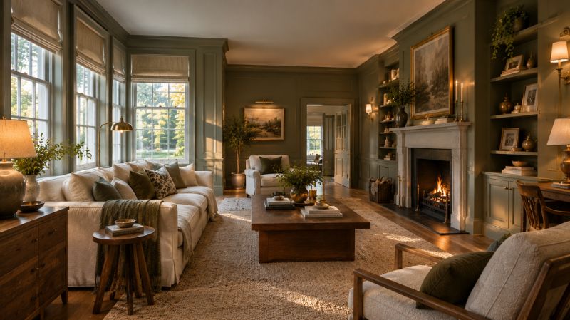Green painted room showing how natural lighting changes wall color
