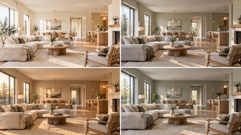 Minimalist room colors under different natural lighting conditions