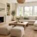 Warm white living room with natural oak flooring and neutral furniture