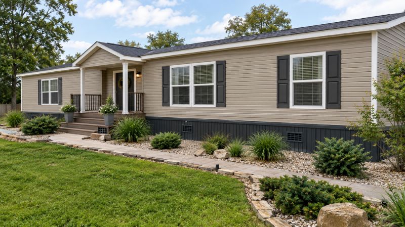 Mobile home skirting integrated with landscaping